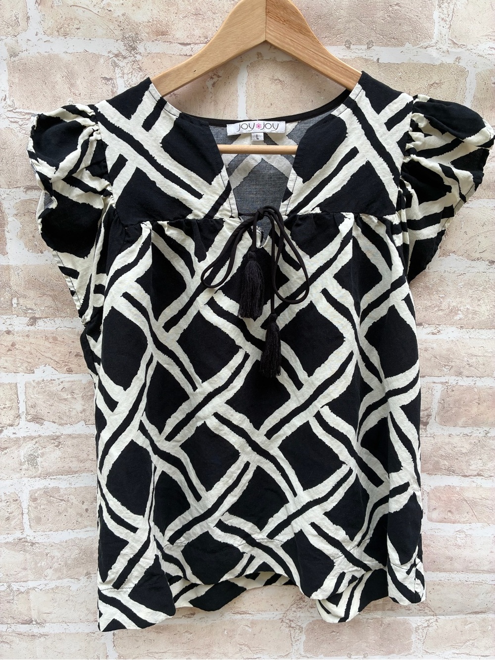 Joy Joy Size Med Sleeveless Ruffle Sleeve Peasant Tassel Babydoll Blouse Boho